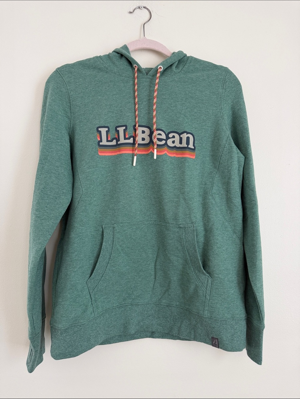 L.L. Bean Women’s Teal Green Hooded Pullover with Retro Logo